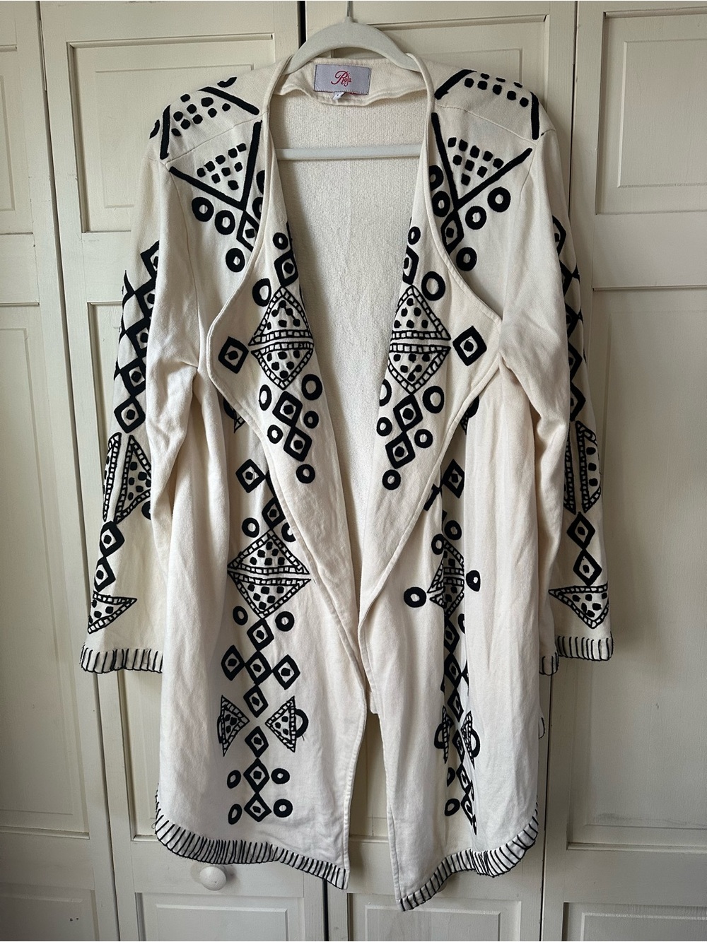 Rojas 100% Cotton Embroidered Open Front Cardigan Sweater